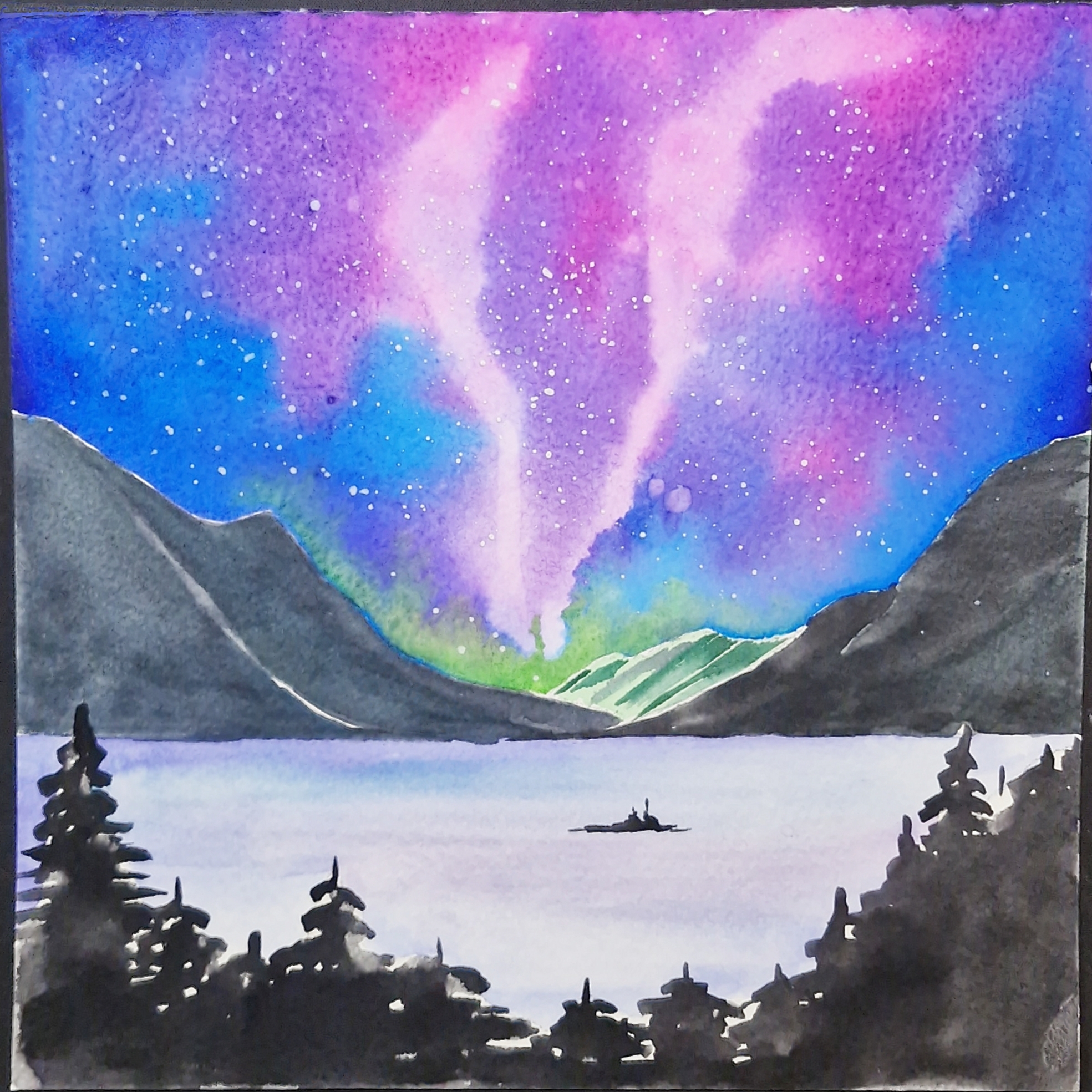Aurora Borealis pastel — original artwork by Ayesa Kaur, Science Artistry LLC