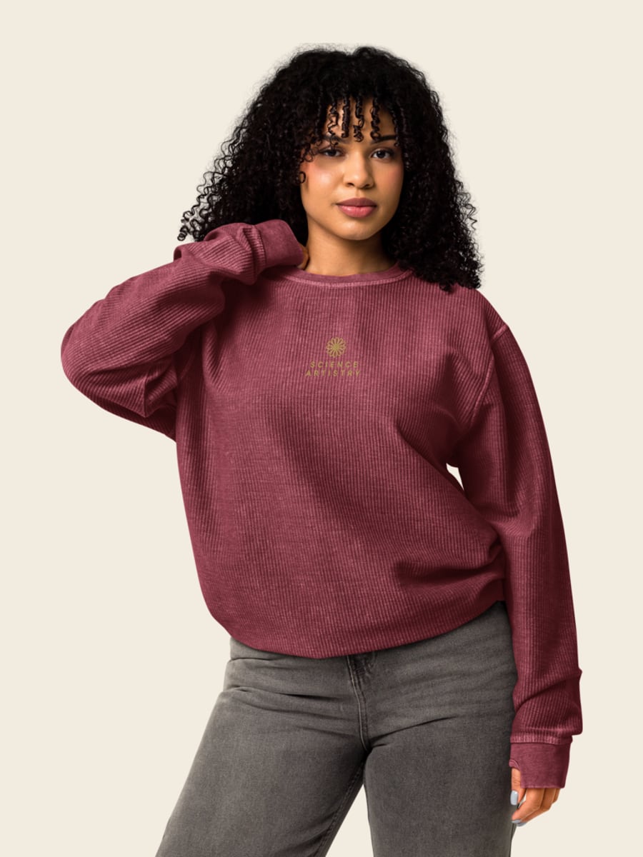 Field Guide corduroy crewneck, worn